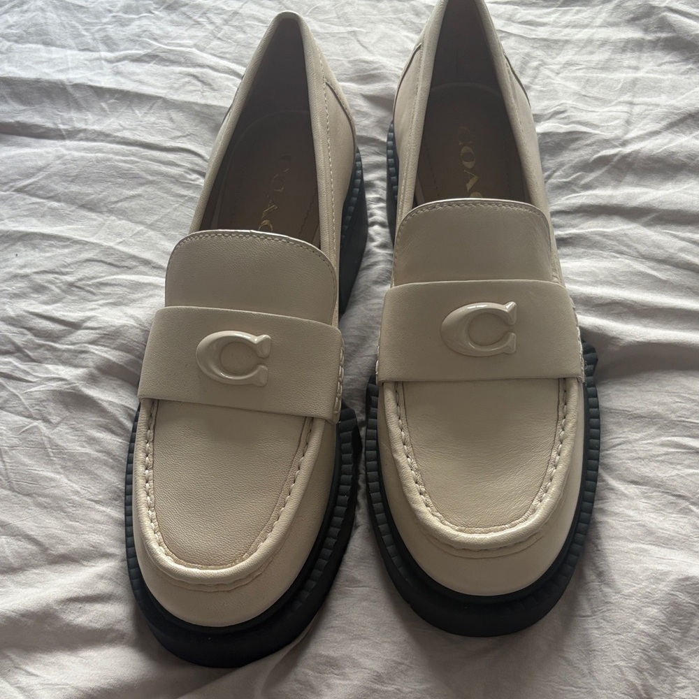 Coach Cream Loafers with Black Soles Platform Lug Sole NEW